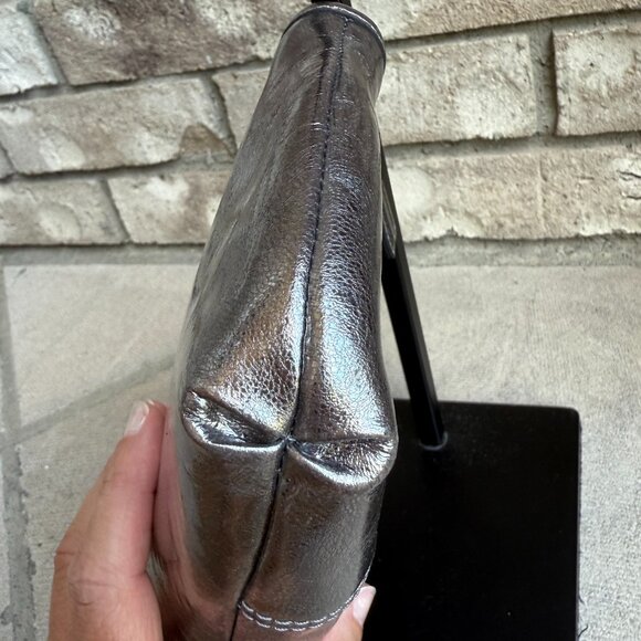 COACH MADISON WRISTLET MINI BAG METALLIC SILVER GOLD Women's Clutch Like New - Picture 10 of 13